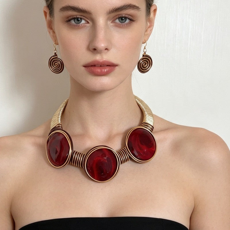 Boho Swirl Agate Collar Necklace & Earring Set