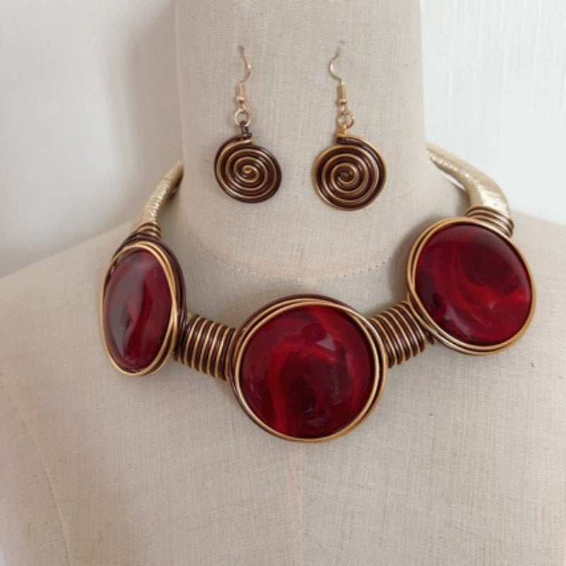 Boho Swirl Agate Collar Necklace & Earring Set