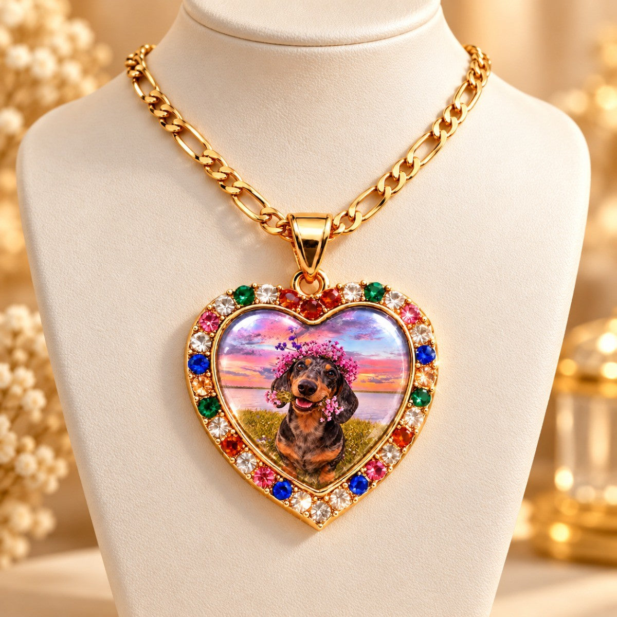 Boho Dachshund Heart Necklace