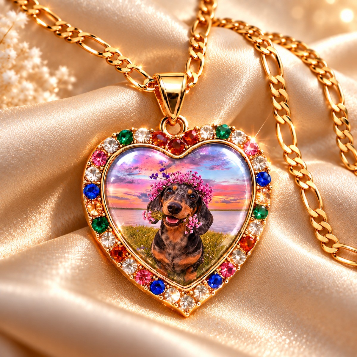 Boho Dachshund Heart Necklace