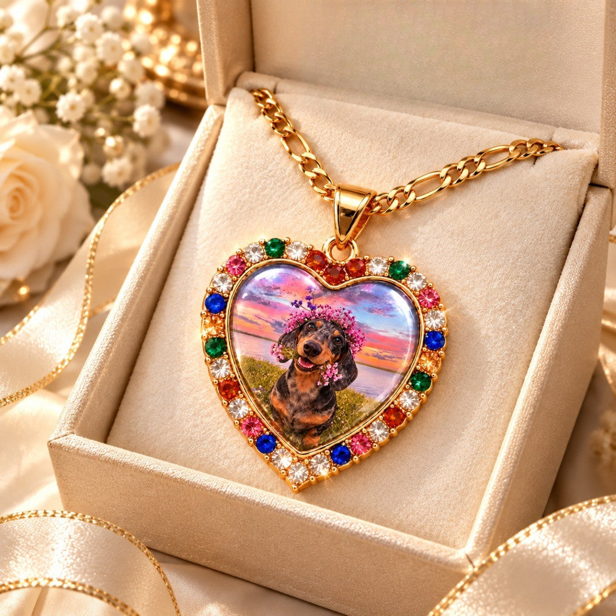 Boho Dachshund Heart Necklace