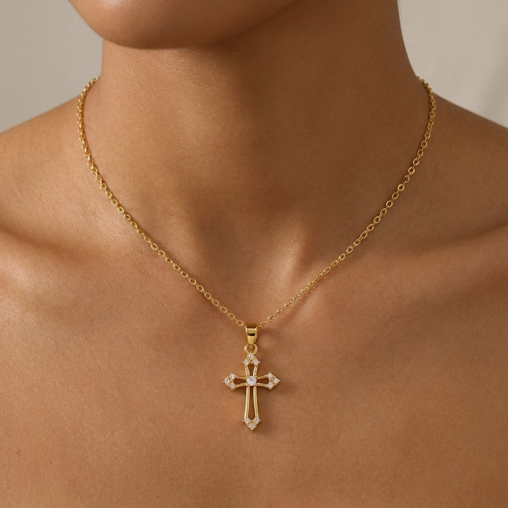 18k Dainty Zircon Cross Necklace