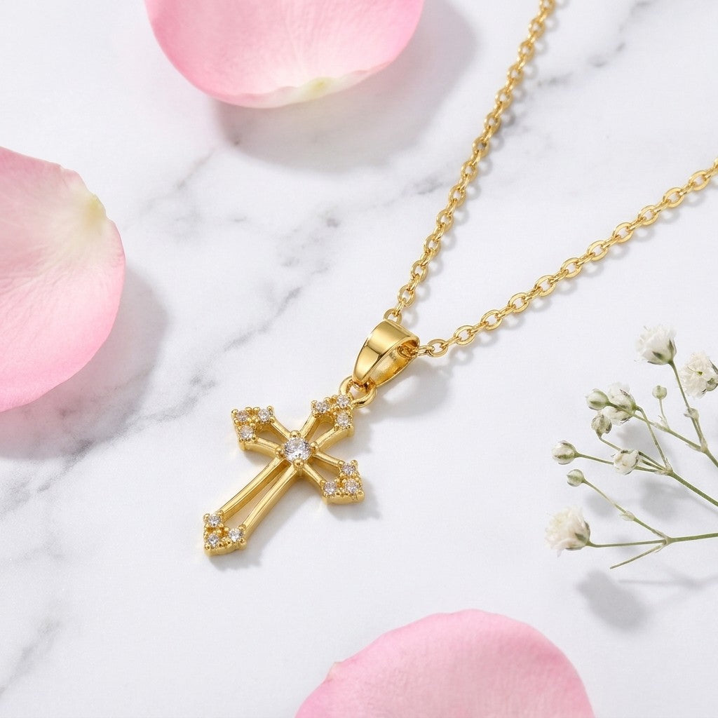 18k Dainty Zircon Cross Necklace