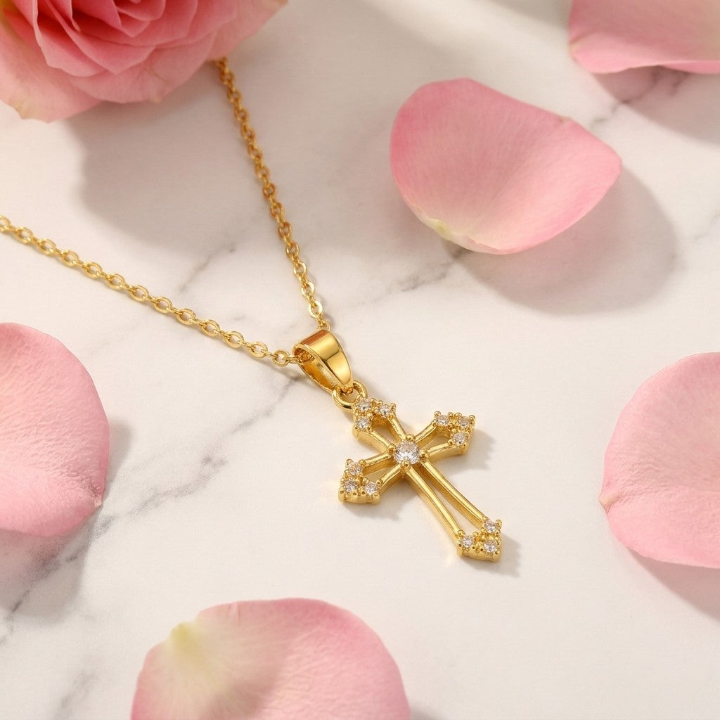 18k Dainty Zircon Cross Necklace