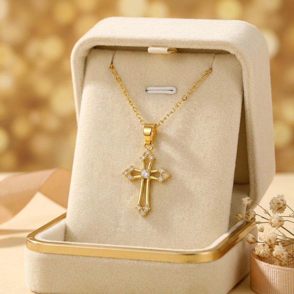 18k Dainty Zircon Cross Necklace