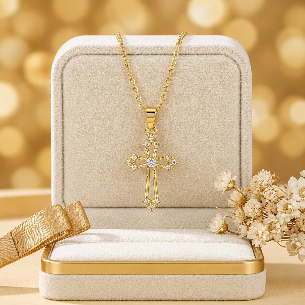 18k Dainty Zircon Cross Necklace