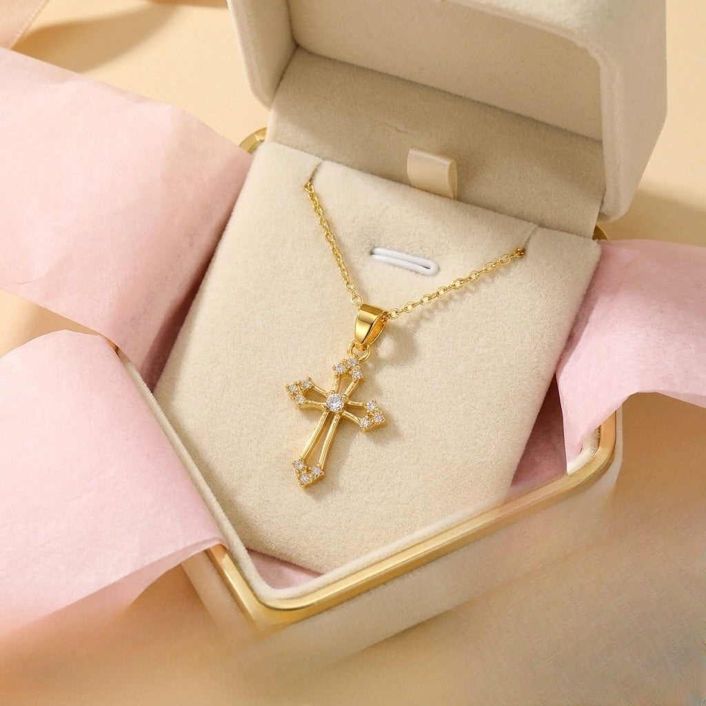 18k Dainty Zircon Cross Necklace