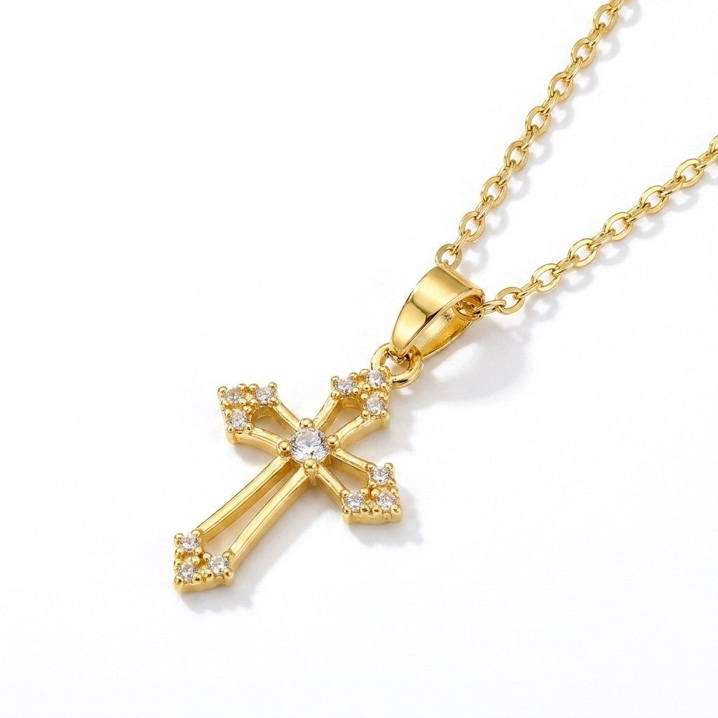 18k Dainty Zircon Cross Necklace