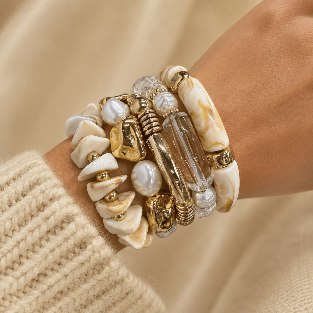 5pc Boho Faux Pearl Stackable Bracelet Set