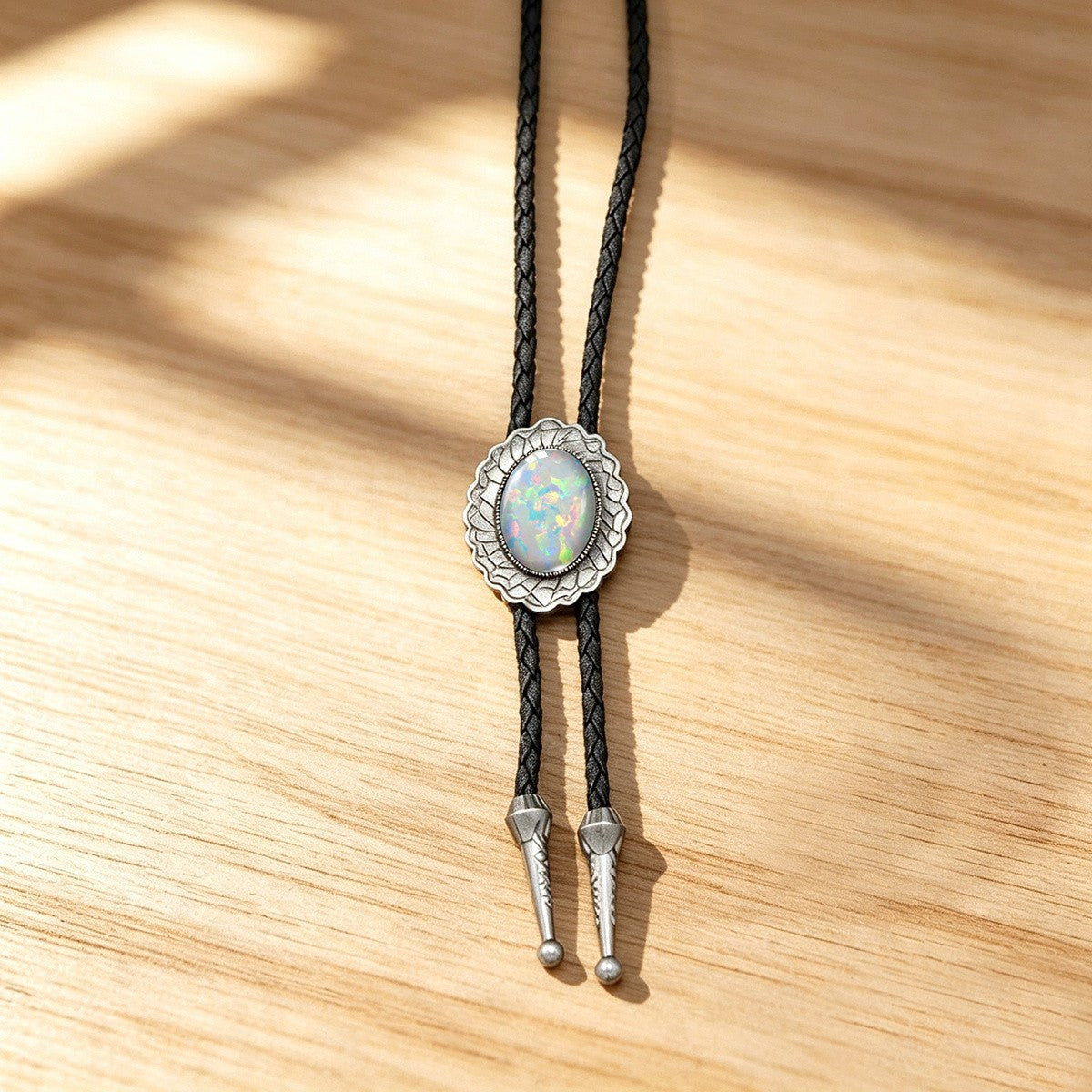 Boho Iridescent Opal Bolo Necklace