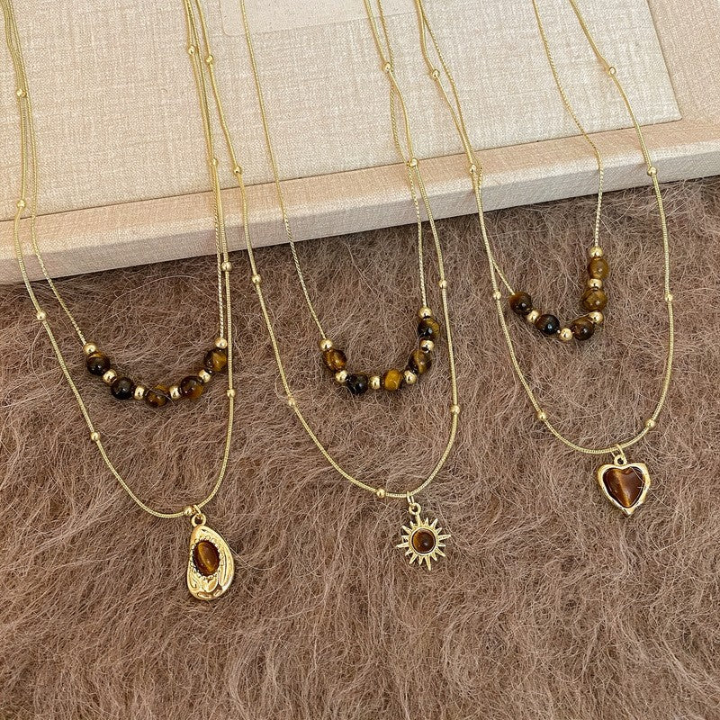 Vintage Amber Bead Layered Necklace Set
