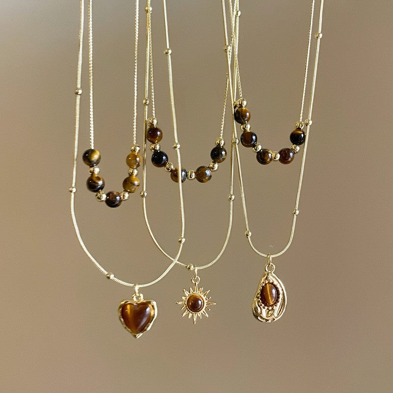 Vintage Amber Bead Layered Necklace Set