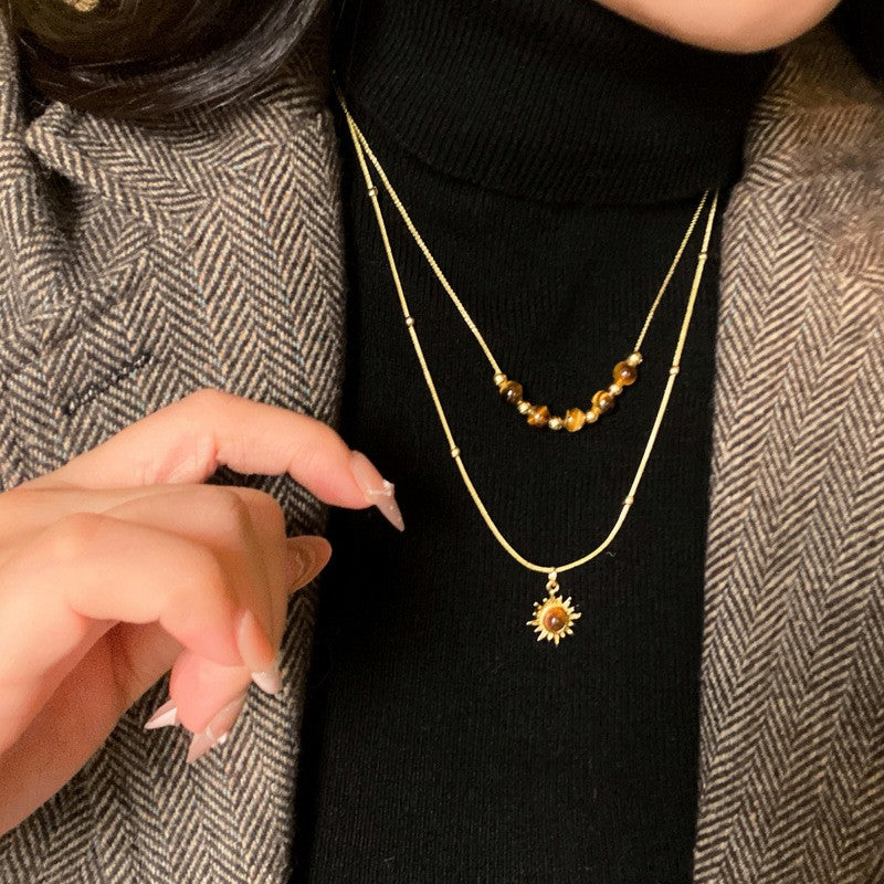 Vintage Amber Bead Layered Necklace Set