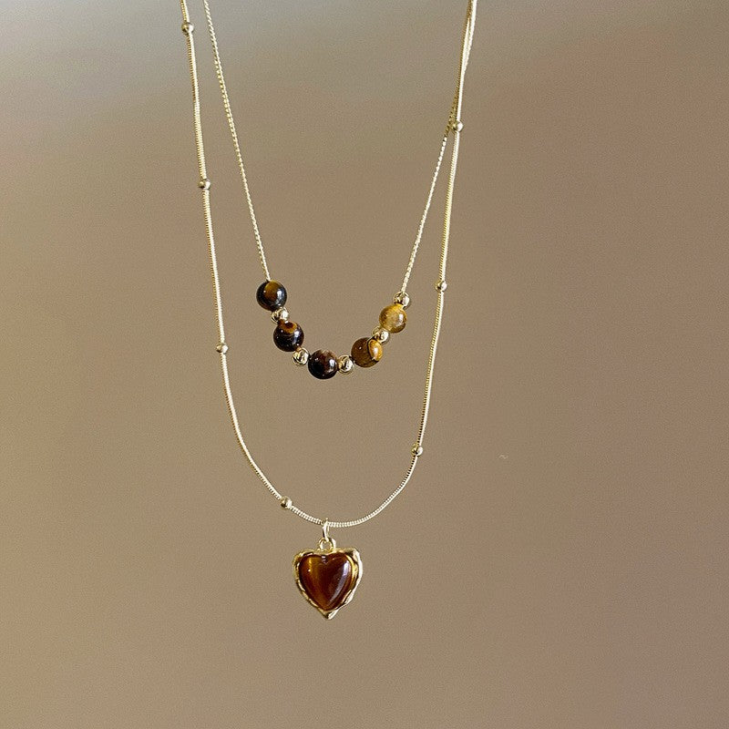 Vintage Amber Bead Layered Necklace Set