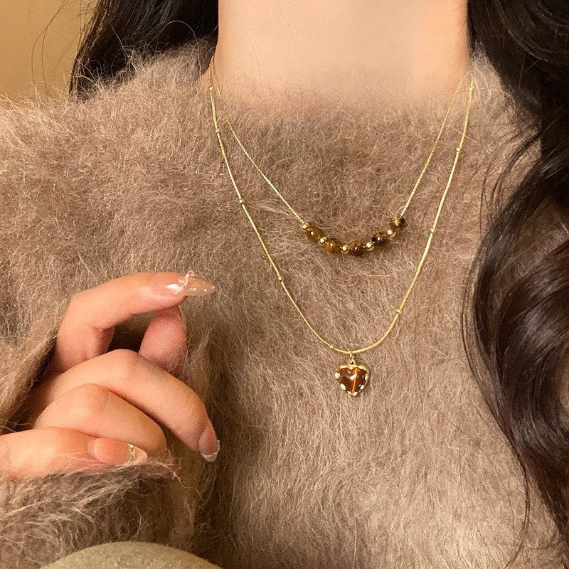 Vintage Amber Bead Layered Necklace Set