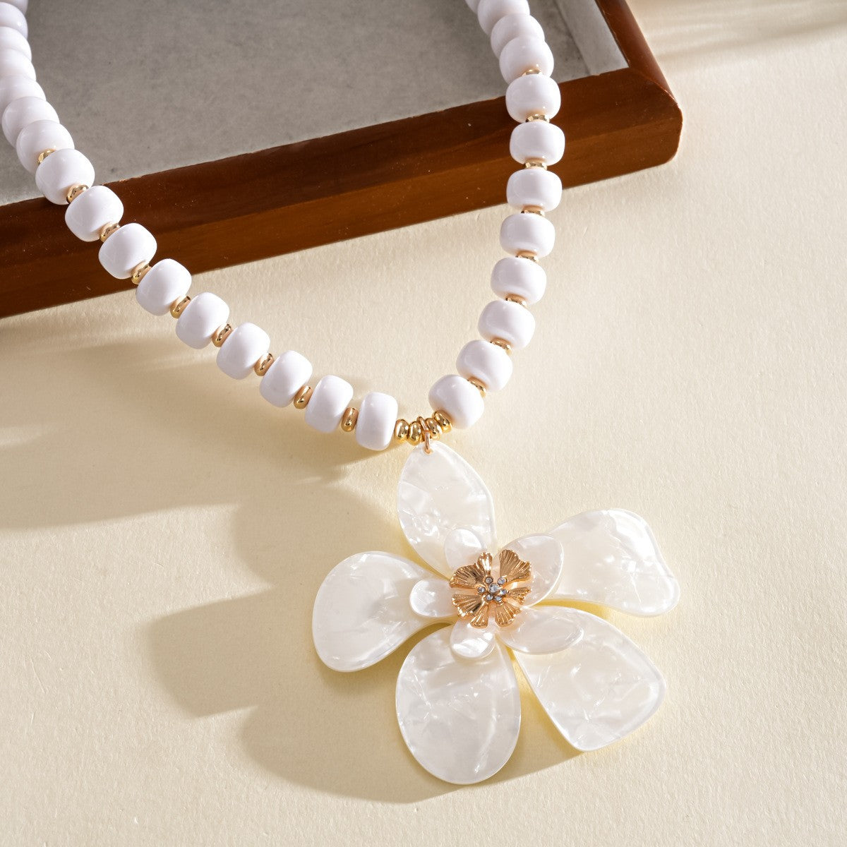 Romantic White Floral Beaded Necklace