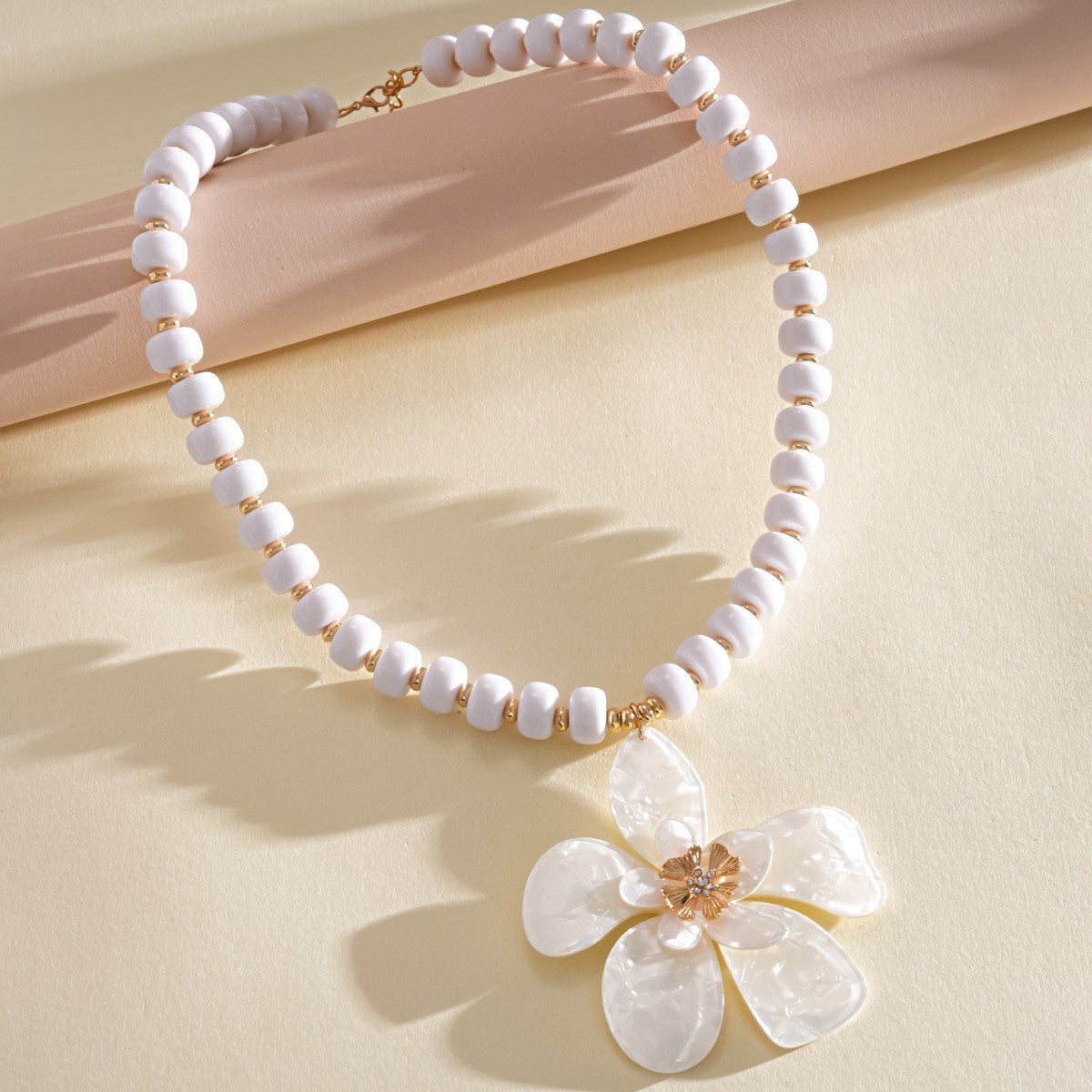 Romantic White Floral Beaded Necklace