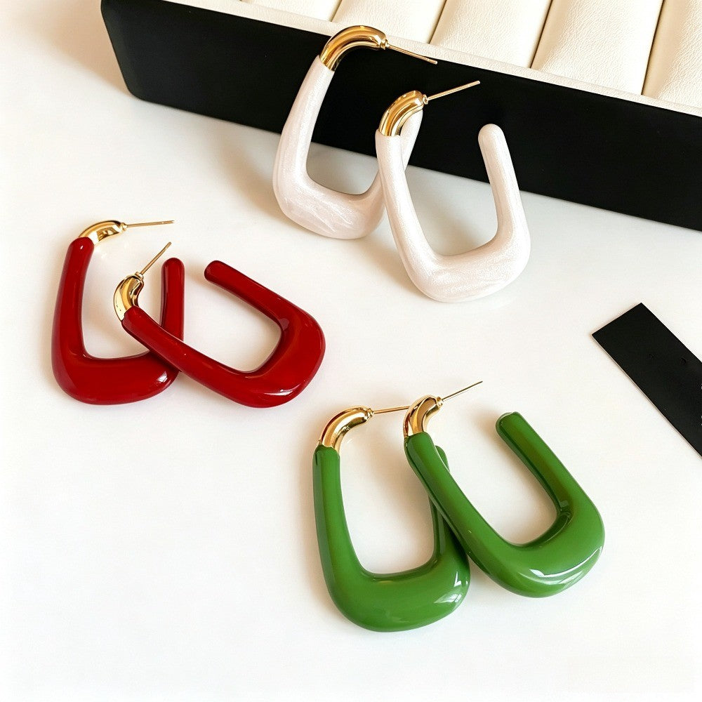 Classy Vintage Red U-Shaped Hoop Earrings