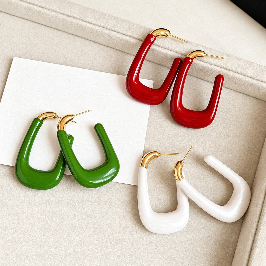 Classy Vintage Red U-Shaped Hoop Earrings
