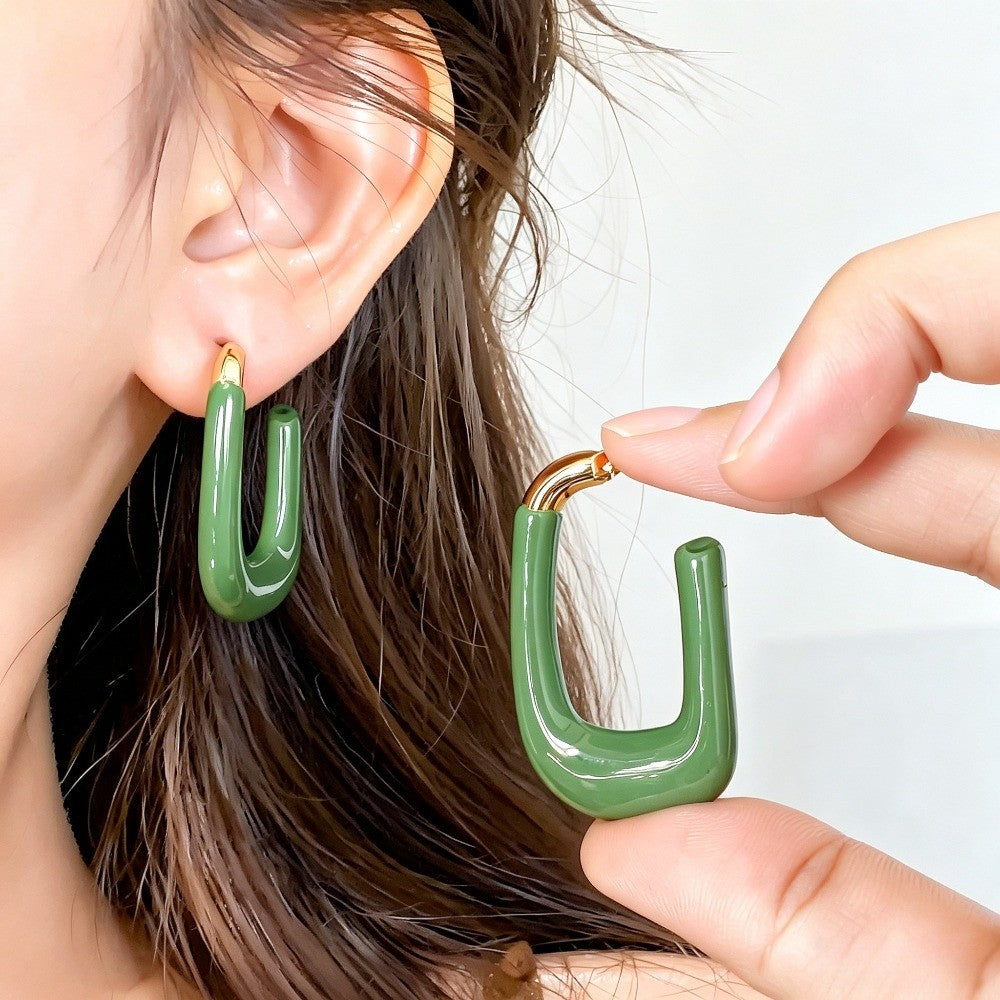 Classy Vintage Red U-Shaped Hoop Earrings