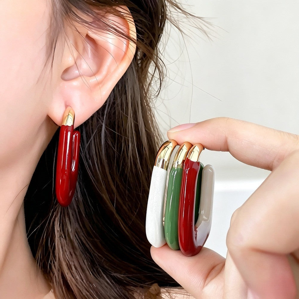 Classy Vintage Red U-Shaped Hoop Earrings