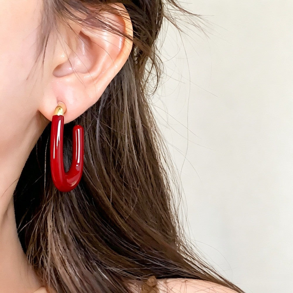Classy Vintage Red U-Shaped Hoop Earrings