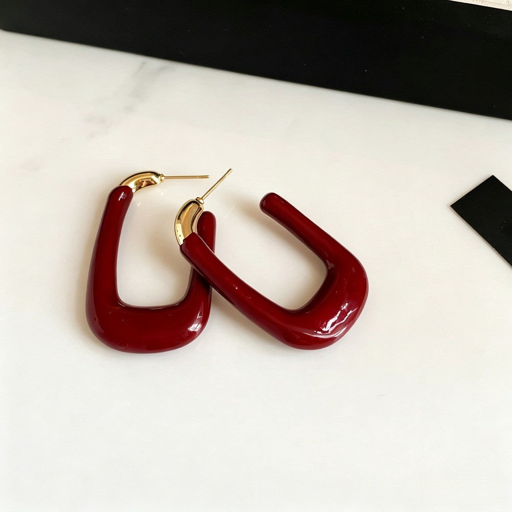 Classy Vintage Red U-Shaped Hoop Earrings