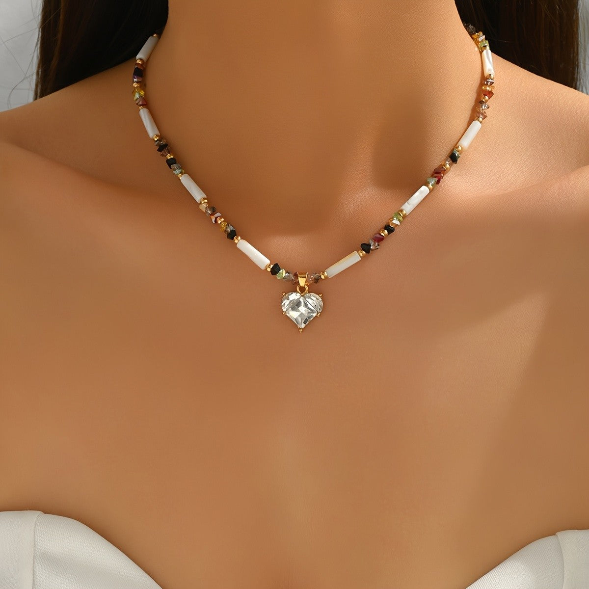 Boho Multicolor Heart Necklace