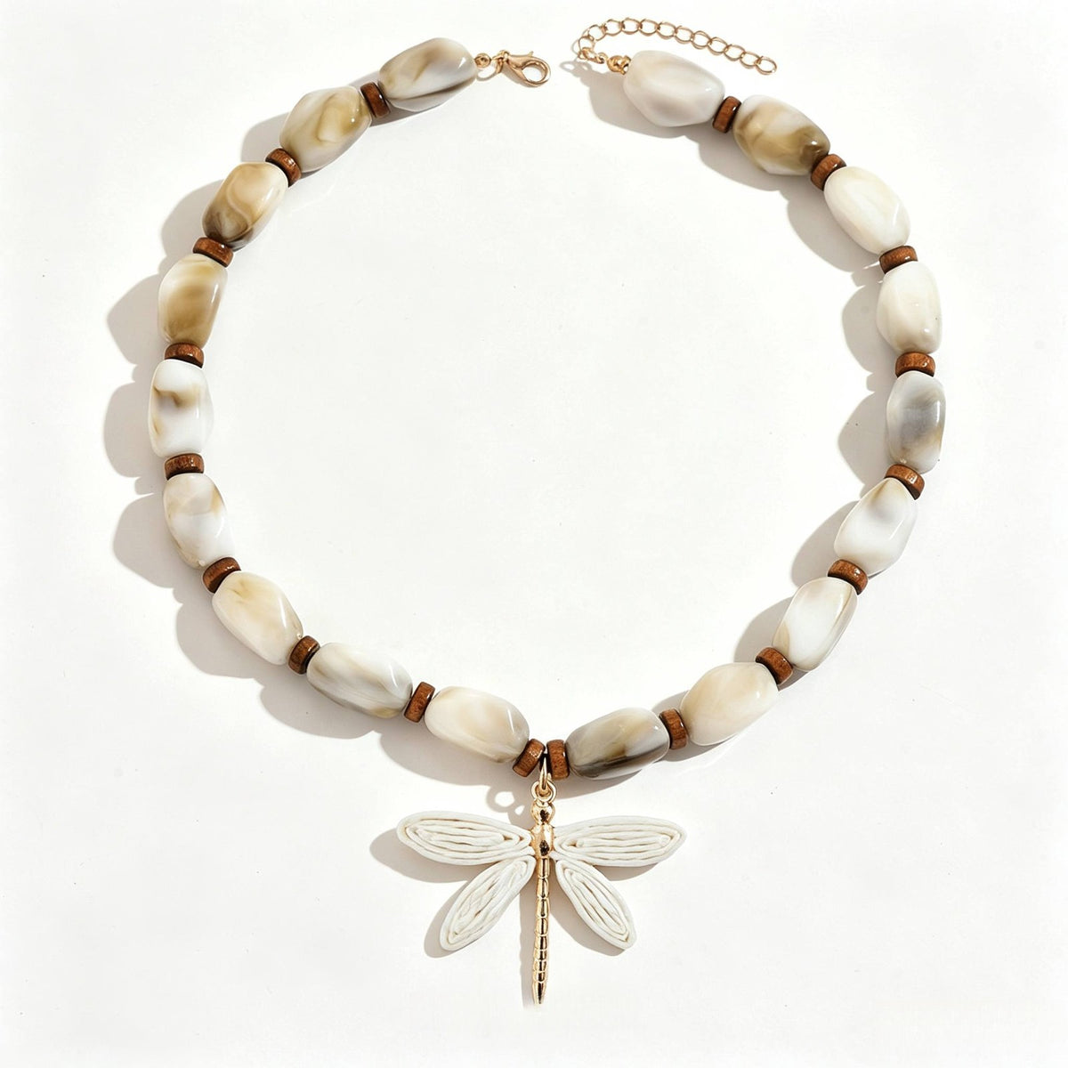 Boho Cream Resin Bead Dragonfly Necklace