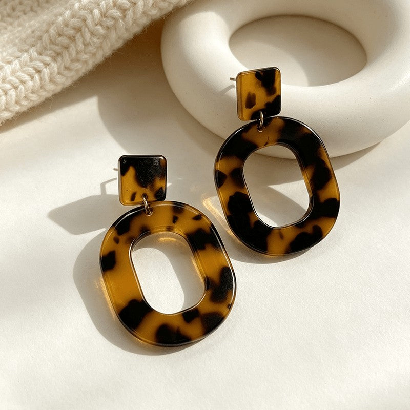 Vintage Tortoiseshell Geometric Drop Earrings