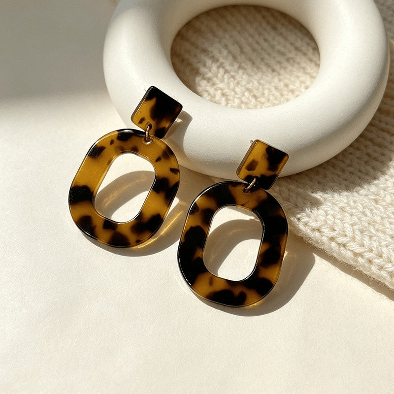 Vintage Tortoiseshell Geometric Drop Earrings