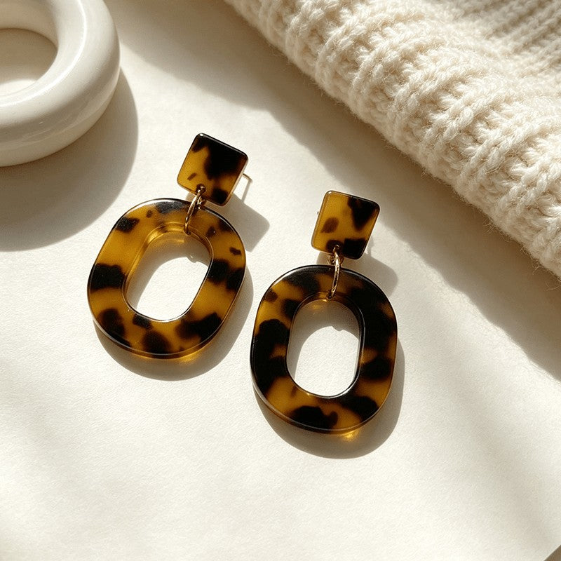 Vintage Tortoiseshell Geometric Drop Earrings