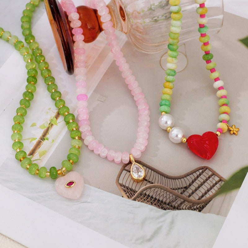 18k Layered Heart & Pearl Bead Necklace