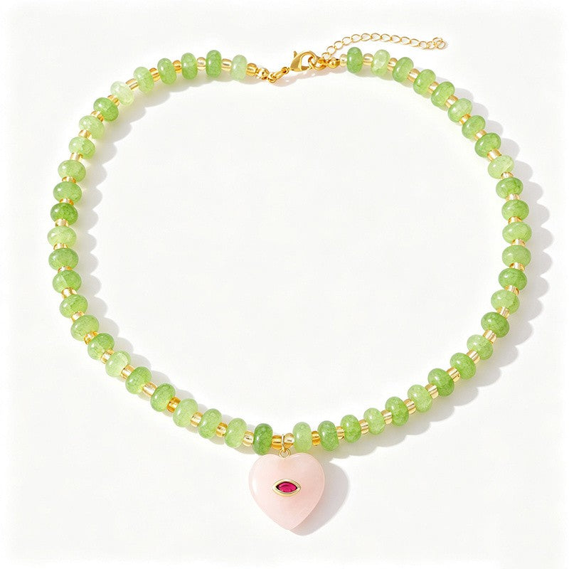 18k Layered Heart & Pearl Bead Necklace