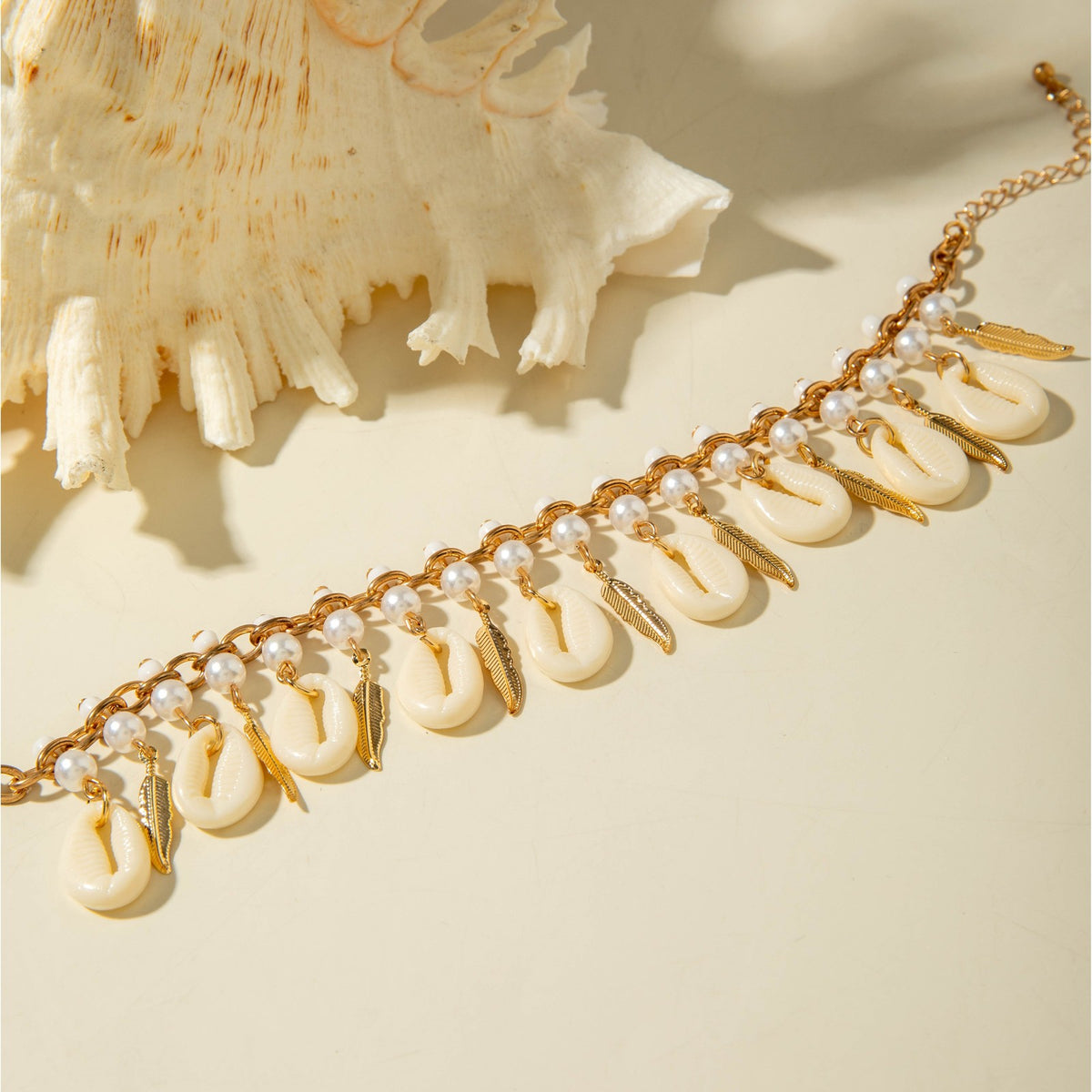 Boho Faux Pearl Shell Anklet