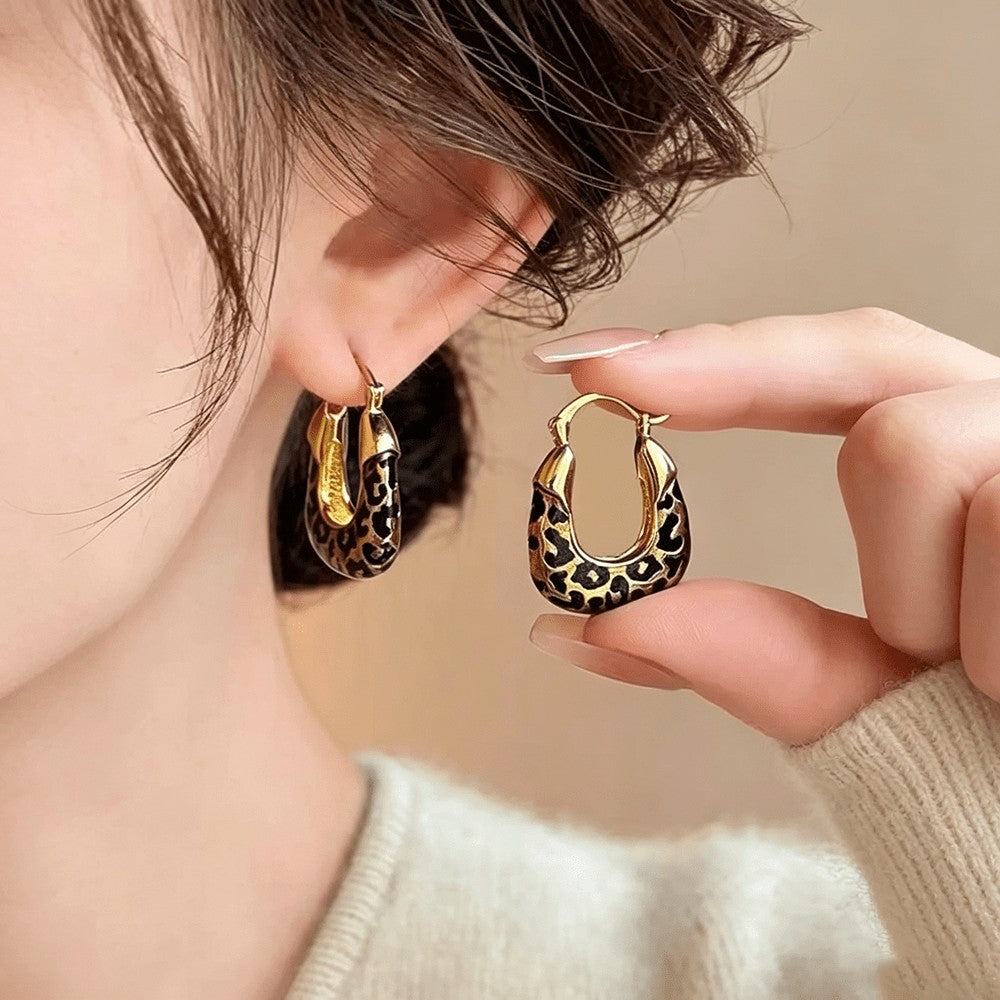 Bold Leopard Print Huggie Hoop Earrings