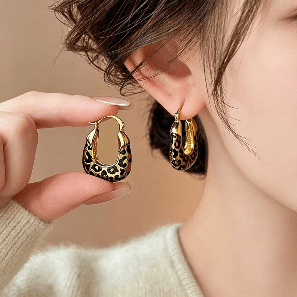 Bold Leopard Print Huggie Hoop Earrings