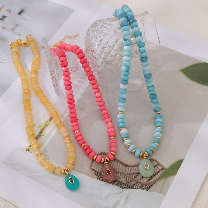 18k Boho Layered Natural Stone Water Drop Necklace