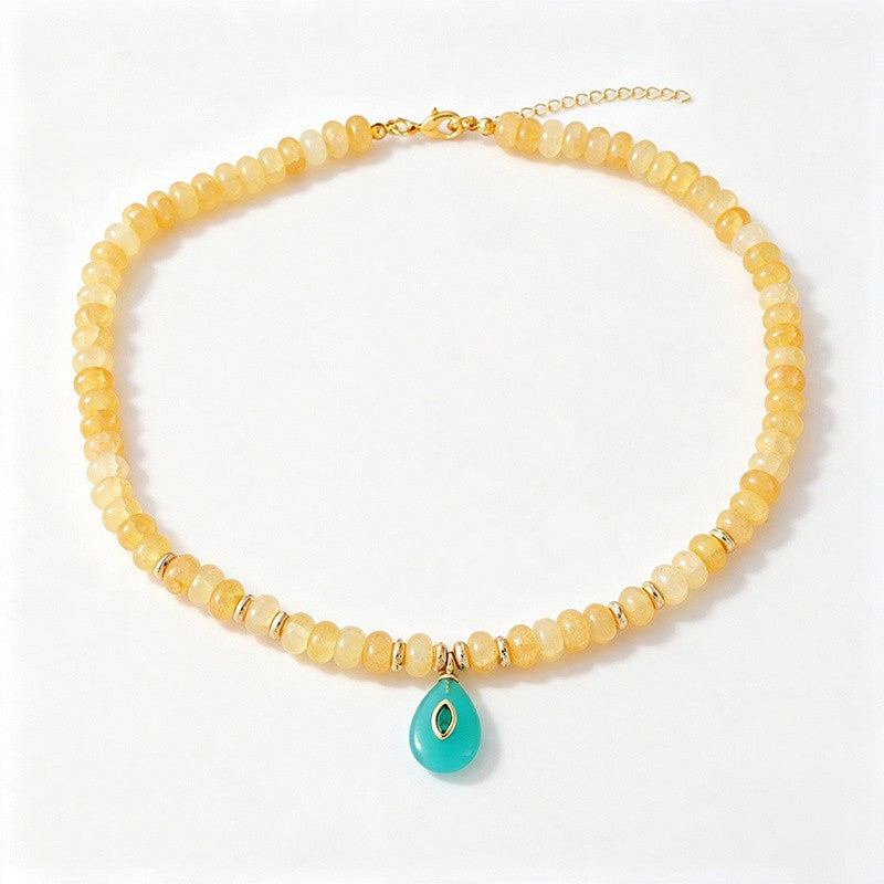18k Boho Layered Natural Stone Water Drop Necklace
