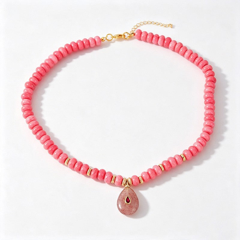 18k Boho Layered Natural Stone Water Drop Necklace