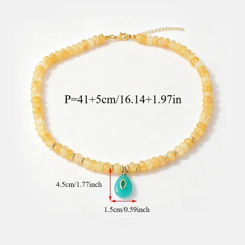 18k Boho Layered Natural Stone Water Drop Necklace