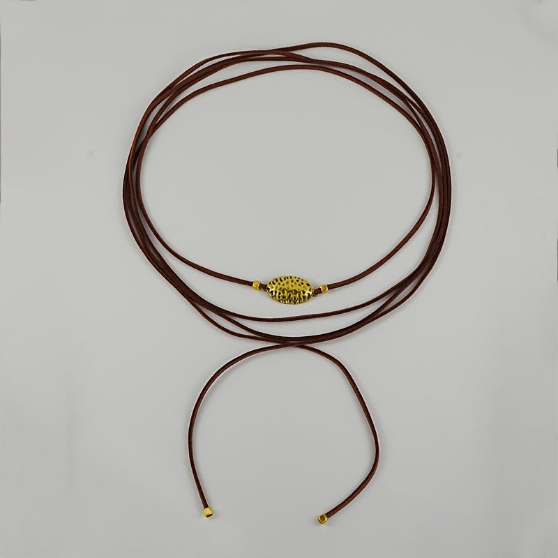 Boho Adjustable Oval Disc Wrap Choker Necklace