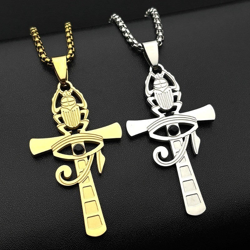 Classy Scarab Ankh Pendant Necklace
