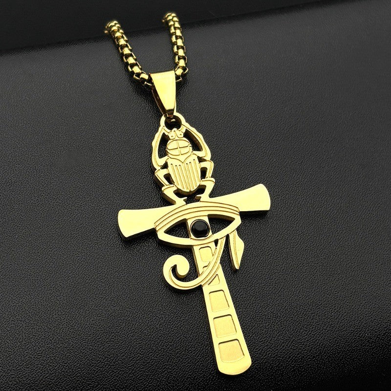 Classy Scarab Ankh Pendant Necklace