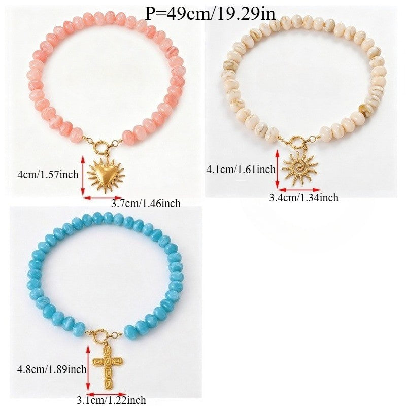 18k Boho Resin Beaded Sun Heart Cross Necklace
