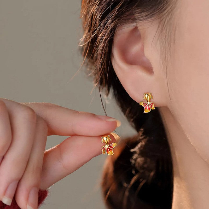 Cute Enamel Koi Fish Stud Earrings