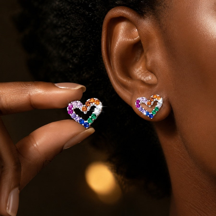 Romantic Rainbow Heart Stud Earrings