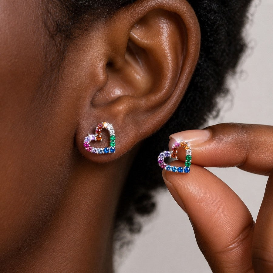 Romantic Rainbow Heart Stud Earrings
