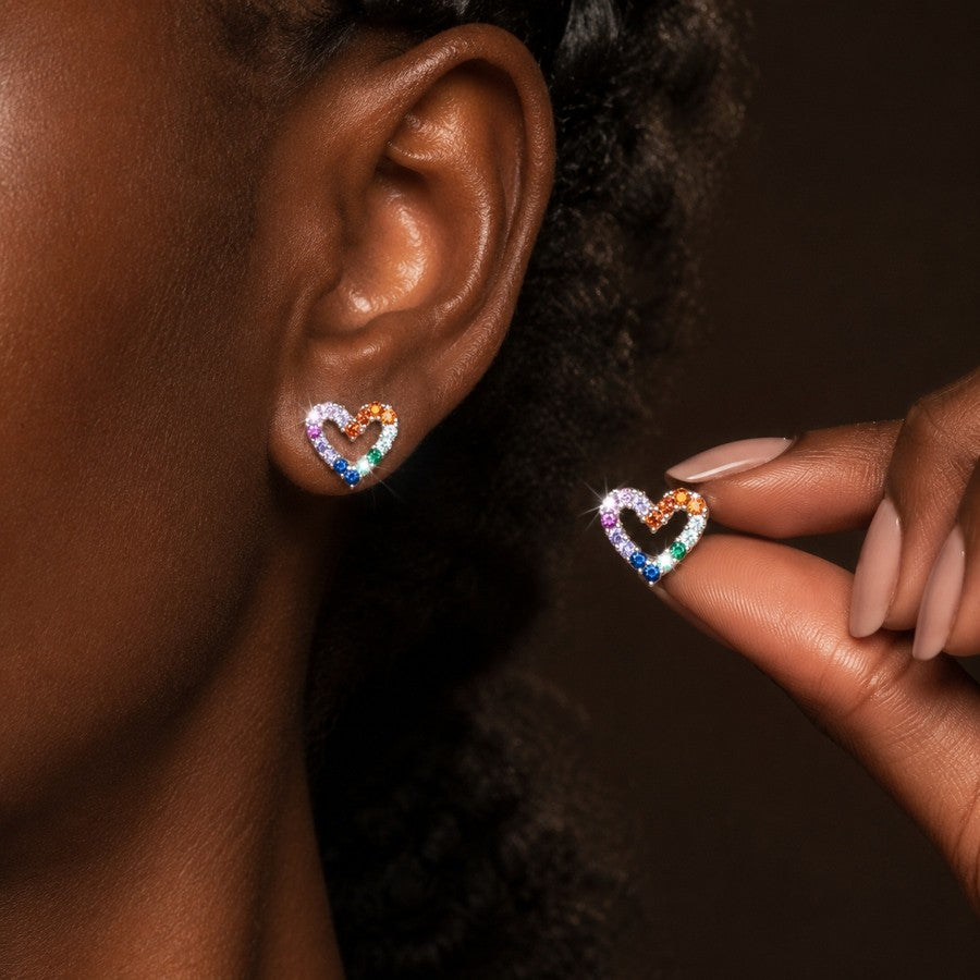 Romantic Rainbow Heart Stud Earrings