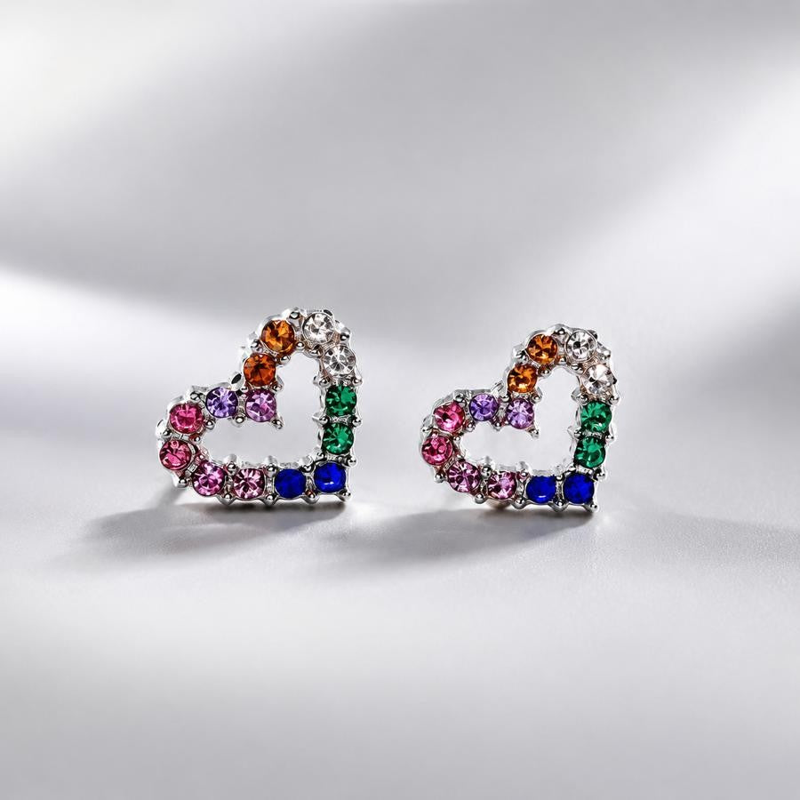 Romantic Rainbow Heart Stud Earrings